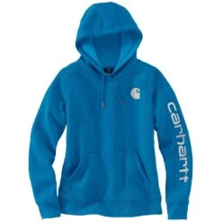 'Carhartt' Women's Clarksburg Logo Sleeve Graphic Hoodie - Marine Blue -Carhartt 102791 H71 WS23 e V2 1024x1024@2x