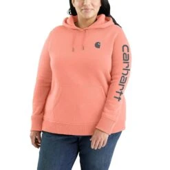 'Carhartt' Women's Clarksburg Logo Sleeve Graphic Hoodie - Hibiscus Heather