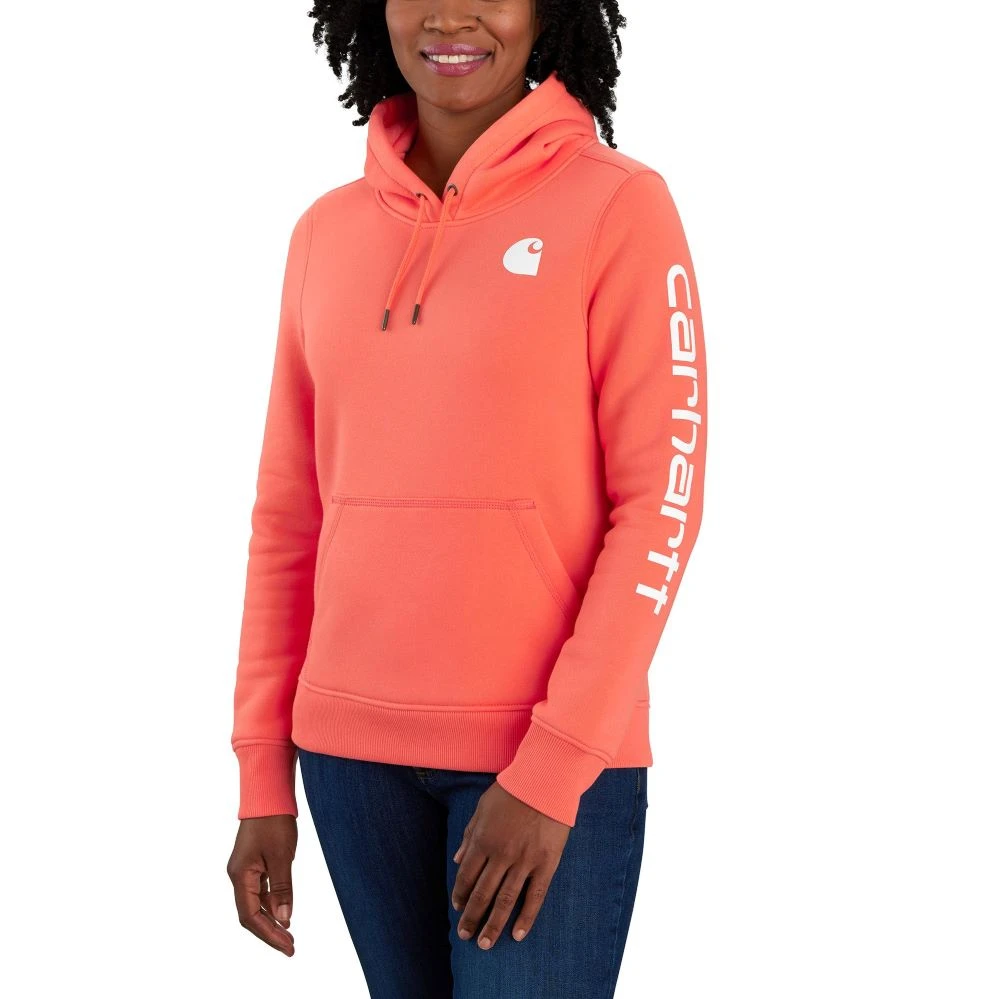 'Carhartt' Women's Clarksburg Logo Sleeve Graphic Hoodie - Electric Coral 'Carhartt' Women's Clarksburg Logo Sleeve Graphic Hoodie - Electric Coral -Carhartt