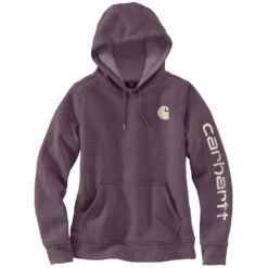 'Carhartt' Women's Clarksburg Logo Sleeve Graphic Hoodie - Blackberry Heather -Carhartt 102791 V27 WS22 e V2 1024x1024@2x