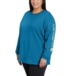 'Carhartt' Women's Workwear Logo Sleeve T-Shirt - Marine Blue
