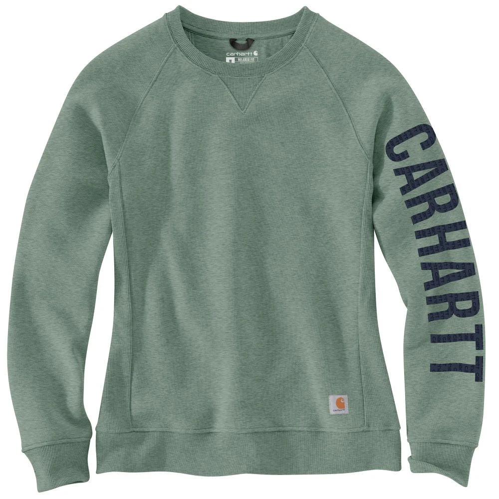 'Carhartt' Women's Midweight Logo Sleeve Crewneck Sweatshirt - Jade Heather 'Carhartt' Women's Midweight Logo Sleeve Crewneck Sweatshirt - Jade Heather -Carhartt