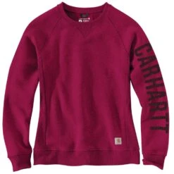 'Carhartt' Women's Midweight Logo Sleeve Crewneck Sweatshirt - Beet Red Heather