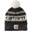 'Carhartt' Adult Knit Pom Pom Cuffed Logo Beanie - Black / White -Carhartt 105168 BLK MF22 e 1024x1024@2x