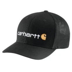 'Carhartt' Men's Rugged Flex Fitted Canvas Mesh-Back Logo Graphic Cap - Black