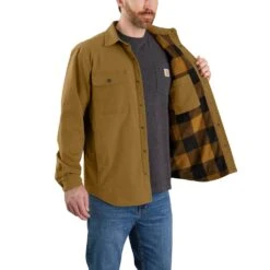 'Carhartt' Men's Rugged Flex® Canvas Fleece Lined Shirt Jac - Oak Brown -Carhartt 105419 B33 AIL MF22 b 1024x1024@2x