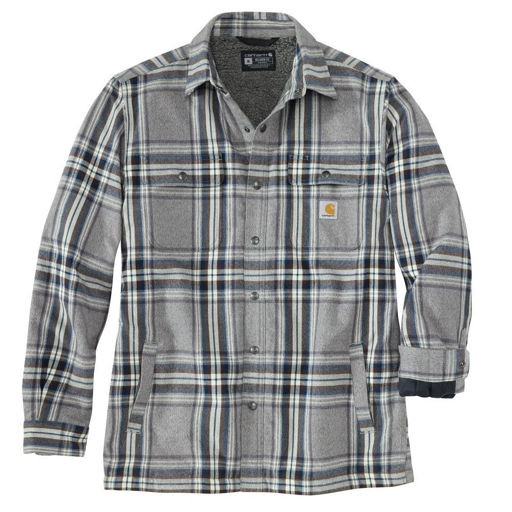 'Carhartt' Men's Flannel Sherpa Lined Shirt Jac - Asphalt 'Carhartt' Men's Flannel Sherpa Lined Shirt Jac - Asphalt -Carhartt