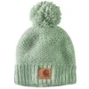 'Carhartt' Women's Rib Knit Sherpa-Lined Pom Pom Beanie - Jade -Carhartt 105469 L08 WF22 e 1024x1024@2x