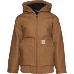 Kids' Carhartt Zip Front Flannel Quilt Lined Hooded Active Jacket