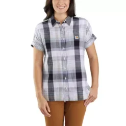 Women's Carhartt Loose Fit Lightweight Twill Short-Sleeve Plaid Button Up Shirt