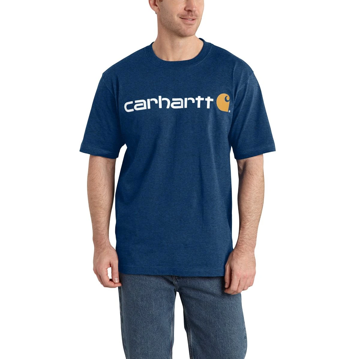 'Carhartt' Men's Heavyweight Logo T-Shirt - Dark Cobalt Blue Heather 'Carhartt' Men's Heavyweight Logo T-Shirt - Dark Cobalt Blue Heather -Carhartt